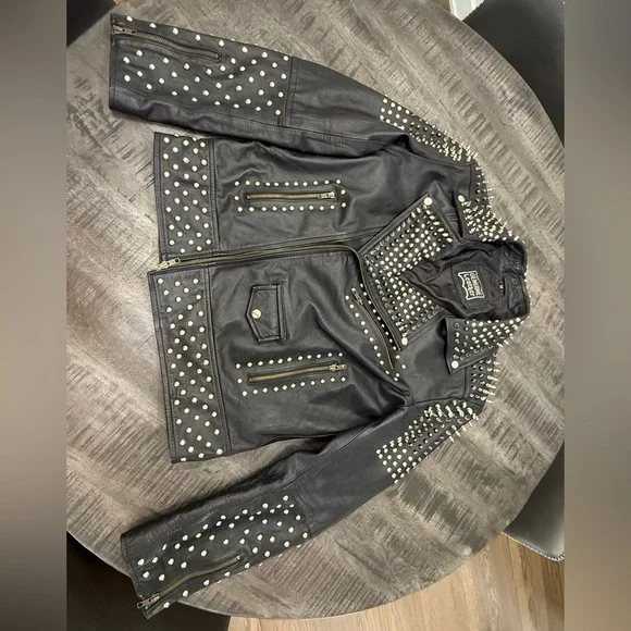 VINTAGE/Black Studded Leather Performance Jacket - Picture 6 of 8